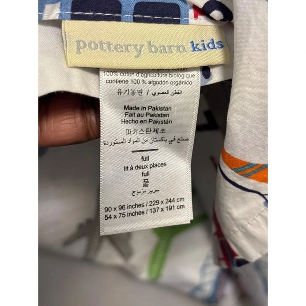 Pottery Barn Kids Full Flat Sheet only  White Multi Vehicle Airplane Cotton